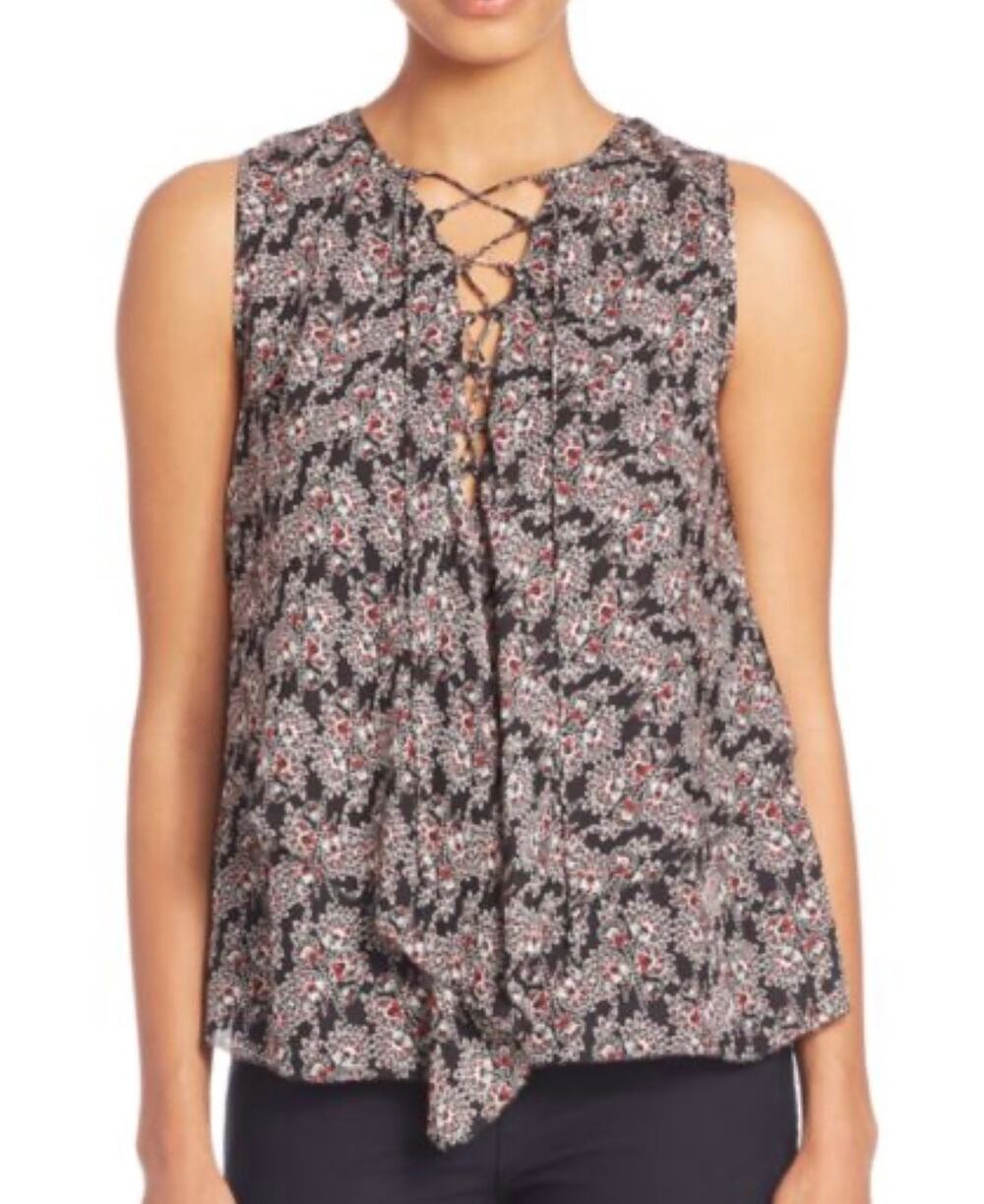 Derek Lam 10 Crosby Asymmetrical Lace Up Silk Blouse Top Size 8 EUC Sleeveless